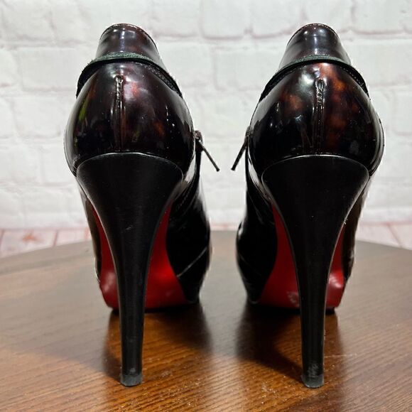 37 (7) CHRISTIAN LOUBOUTIN patent leather animal print lace up booties EUC - Picture 5 of 11